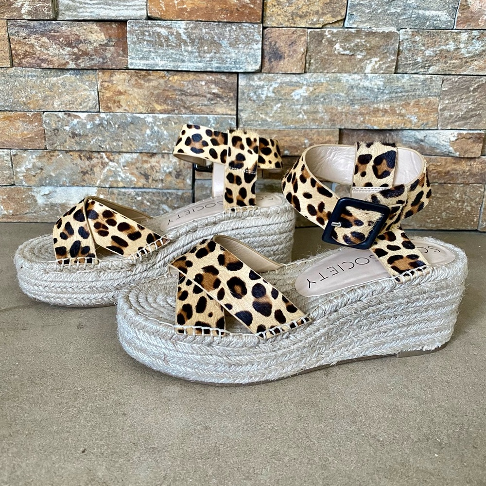 Sole Society Platform Sandals Size 7.5 Espadrille Audrina Leopard Print Fun Sexy
